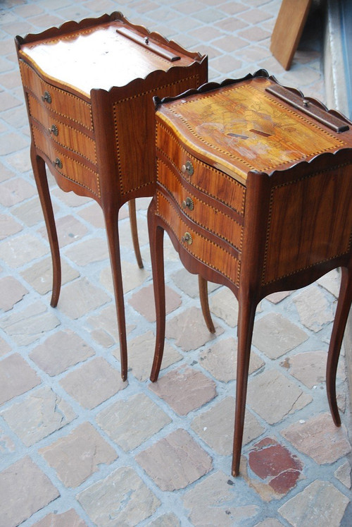 Paire De Chevets En Placage De Style Louis  XV