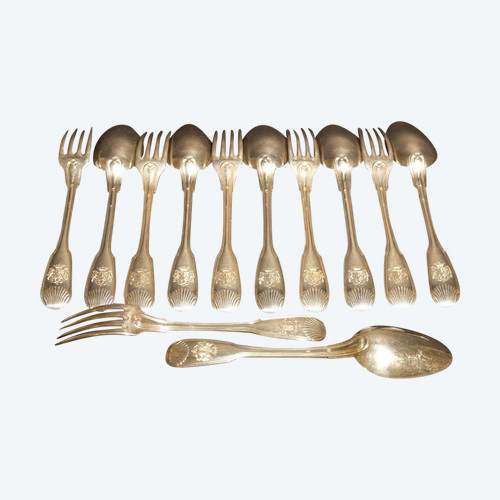 Suite of 6 place settings with the alliance coat of arms of the La Borie and Simard de Pitray families