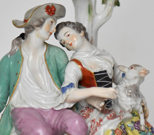 Meissen porcelain group representing a loving couple under a tree, Model D19