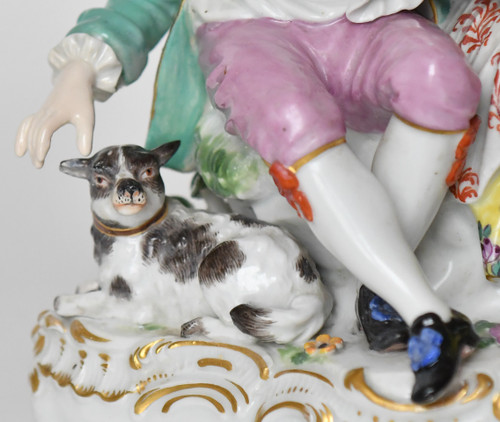 Meissen porcelain group representing a loving couple under a tree, Model D19