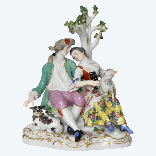 Meissen porcelain group representing a loving couple under a tree, Model D19