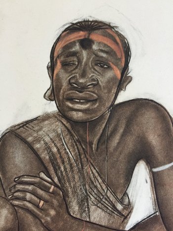 African man crouching. Lithograph by A. Iacovleff.