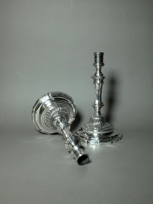 Pair of 18th century candlesticks in silver metal