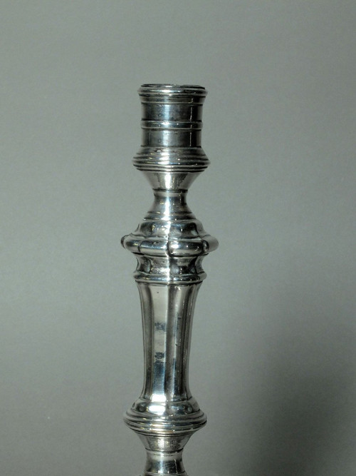 Pair of 18th century candlesticks in silver metal
