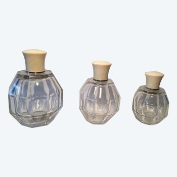 Three Art Deco Bottles. Crystal and Ivory.