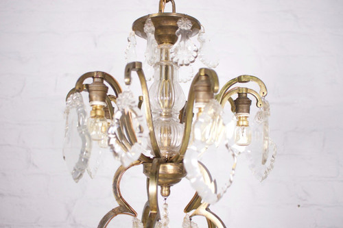Große Käfig Kronleuchter mit Pampillen Im Stil von Louis XV