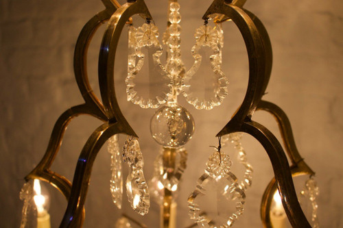 Große Käfig Kronleuchter mit Pampillen Im Stil von Louis XV