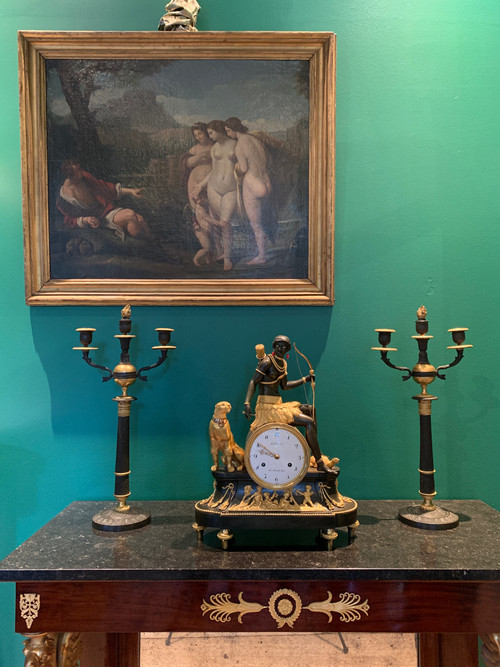 Paire De Candélabres en bronze doré et patiné d'époque Restauration. 