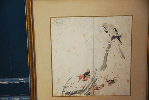 Deck, Paar Aquarellbilder Japan Blumen Und Falke