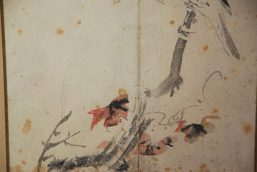 Deck, Paar Aquarellbilder Japan Blumen Und Falke