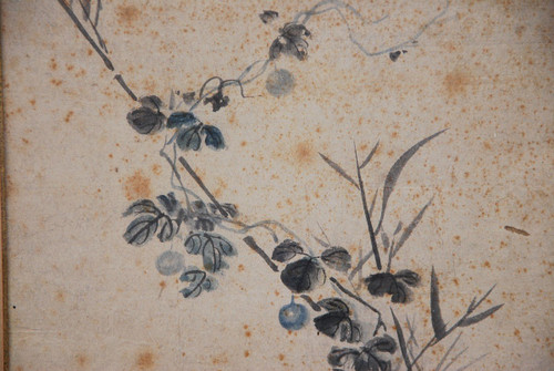 Deck, Paar Aquarellbilder Japan Blumen Und Falke