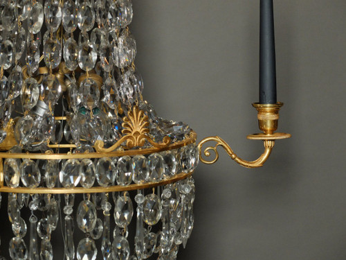 Empire-Korbluster aus vergoldeter Bronze und Kristall