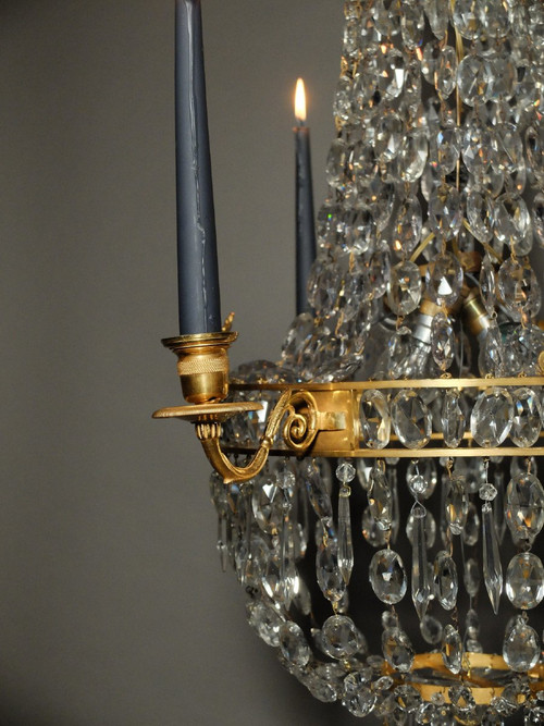Empire-Korbluster aus vergoldeter Bronze und Kristall