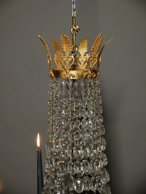 Empire-Korbluster aus vergoldeter Bronze und Kristall