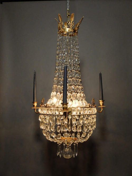 Empire-Korbluster aus vergoldeter Bronze und Kristall