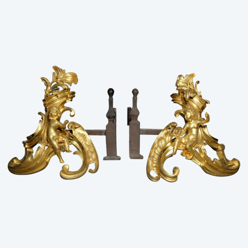Pair of allegorical andirons from the Louis XV period