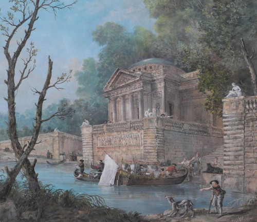 Französische Schule um 1780-90 Belebte Landschaft, Zeichnung, Monogramm