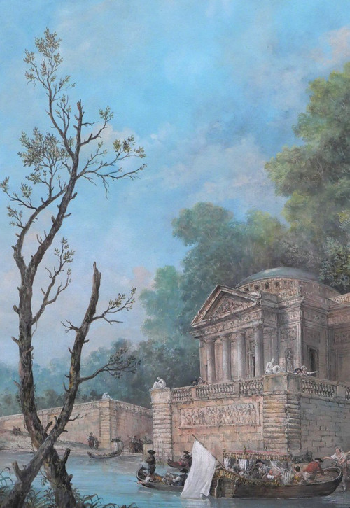 Französische Schule um 1780-90 Belebte Landschaft, Zeichnung, Monogramm