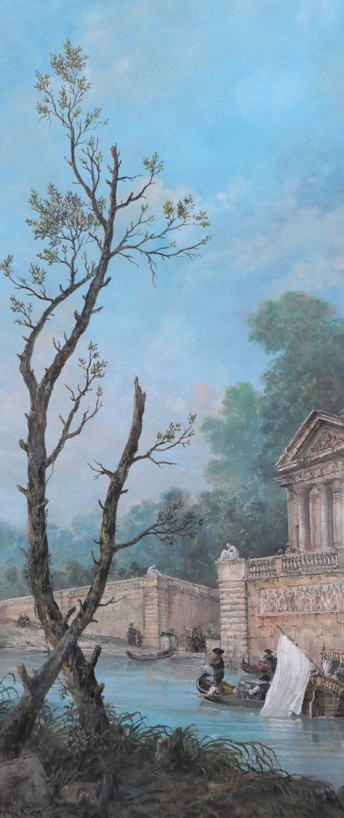 Französische Schule um 1780-90 Belebte Landschaft, Zeichnung, Monogramm