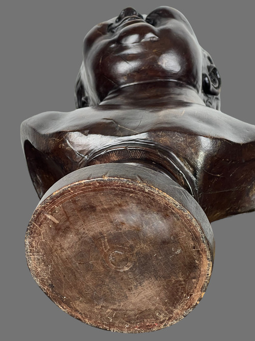 SCULTURA / Busto in legno scolpito del XIX secolo di PUTTI (ANGE RIEUR) alto 40 CM