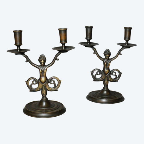 Pair of mermaid candlesticks in the Renaissance style