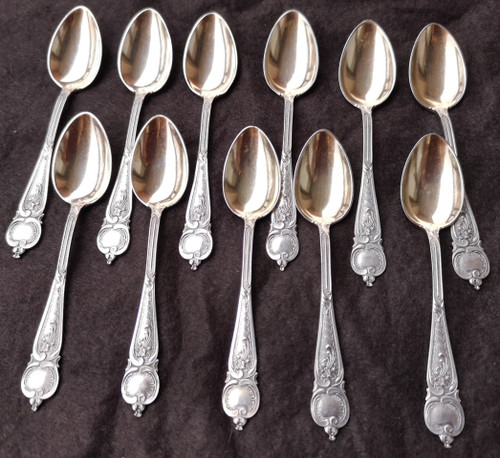 11 ravissantes cuillères à espresso/moka en argent massif et vermeil 925