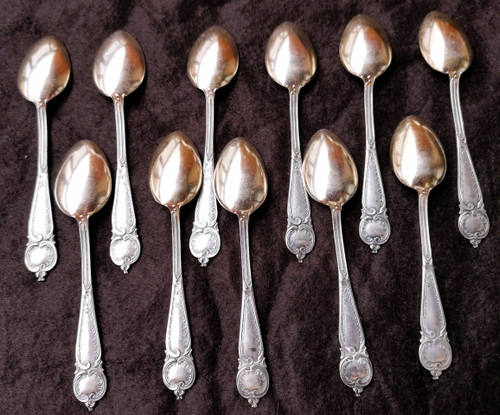 11 ravissantes cuillères à espresso/moka en argent massif et vermeil 925