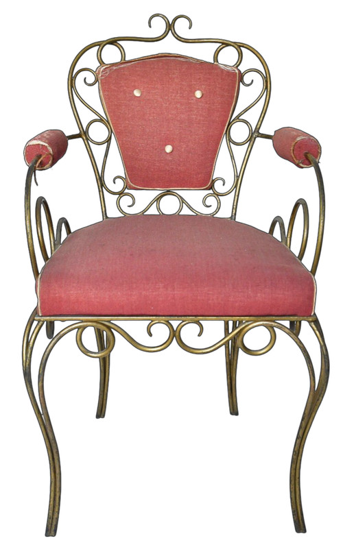 Attributed to René DROUET (1899 - 1993) 4 gilded wrought-iron chairs