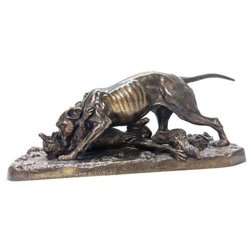 Tierische Bronze Von Pierre-jules Mène Hund Und Fuchs