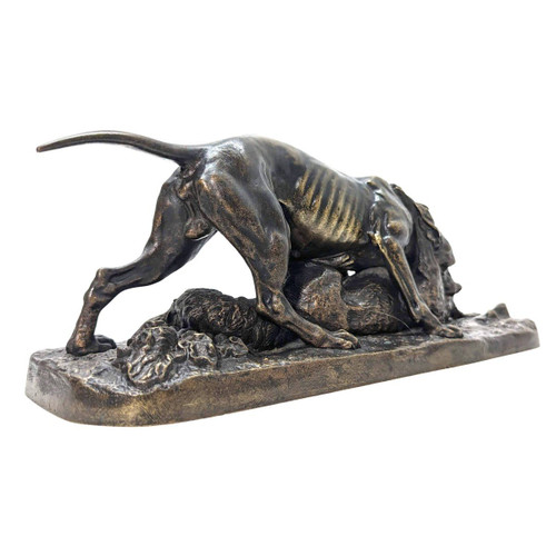 Tierische Bronze Von Pierre-jules Mène Hund Und Fuchs