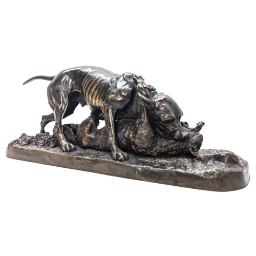 Tierische Bronze Von Pierre-jules Mène Hund Und Fuchs