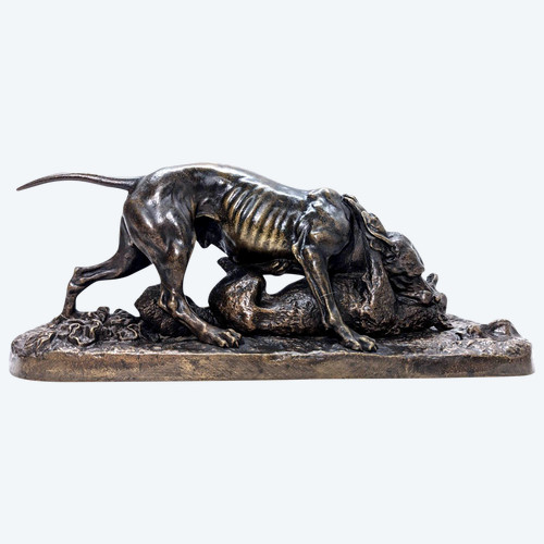 Tierische Bronze Von Pierre-jules Mène Hund Und Fuchs
