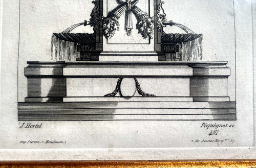 Projet gravé de Fontaine Louis XVI à l'obélisque d'après un dessin de J.Heberl gravé par Péquégnot fin XVIIIème