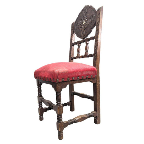 6  Chaises Orientales  Algérie 1900 Incrustations De Nacre Et d'étain  Dessus Velours Rouge