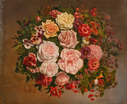 Oil Painting on Canvas Flowers Circa 1880