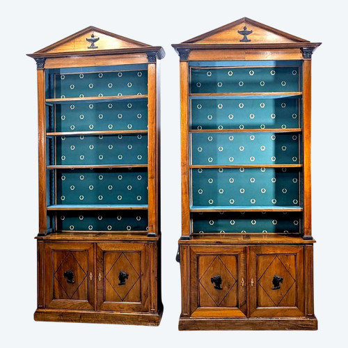 Coppia Di Librerie Bibus In Stile Direttorio In Legno Di Ciliegio
