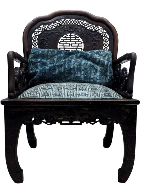 Salon Indochinois 1900 En Bois Exotique à Décor De Chauve Souris