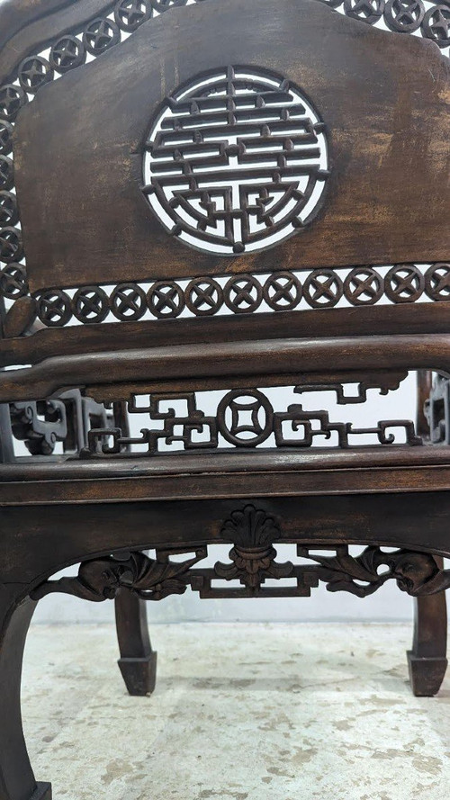 Salon Indochinois 1900 En Bois Exotique à Décor De Chauve Souris