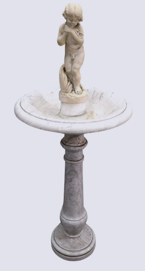 Antica Fontana per Uccelli del 1900 In Marmo di Carrara