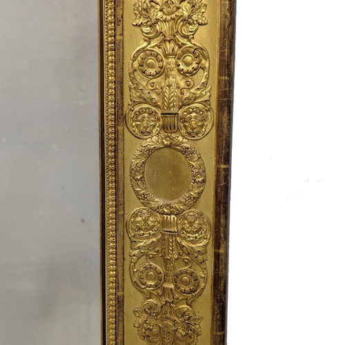 Miroir Ancien En Bois Et Stuc Doré d'époque Restauration.