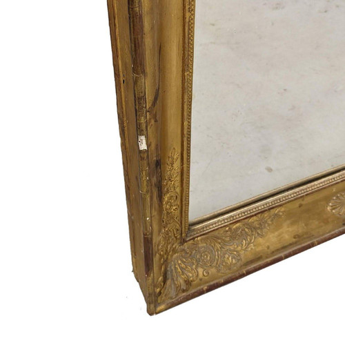 Miroir Ancien En Bois Et Stuc Doré d'époque Restauration.