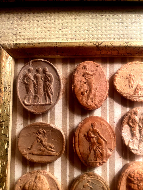 Italian Terra cotta with cameo images of Greek and Roman gods and goddesses, framed 19th century