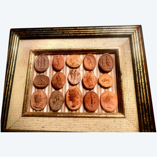 Italian Terra cotta with cameo images of Greek and Roman gods and goddesses, framed 19th century