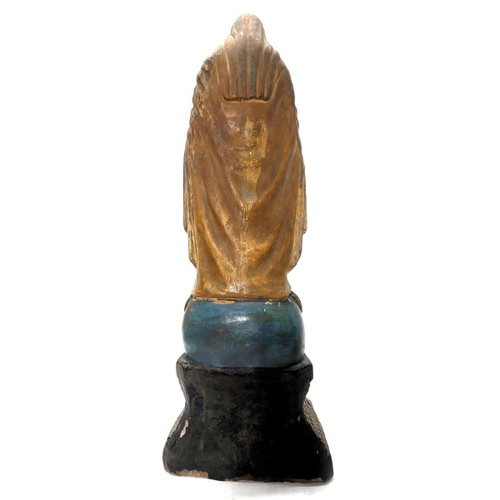 Sculpture Of The Virgin In 19th Century Gold-Gilded Terracotta