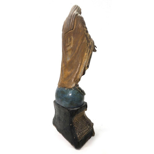 Sculpture Of The Virgin In 19th Century Gold-Gilded Terracotta