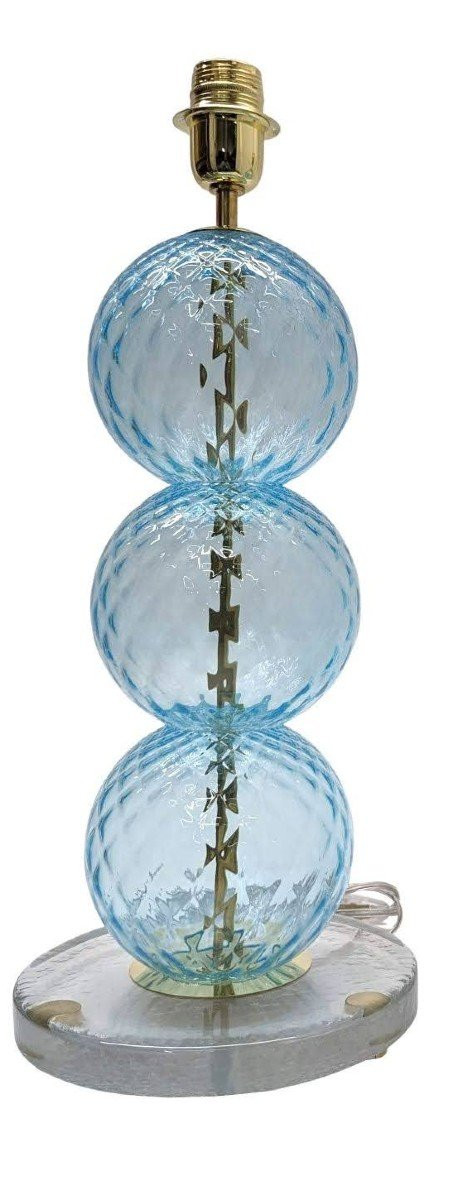 Pair Of Colorful Murano Blown Glass Lamps With 3 Balls