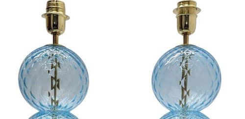 Pair Of Colorful Murano Blown Glass Lamps With 3 Balls