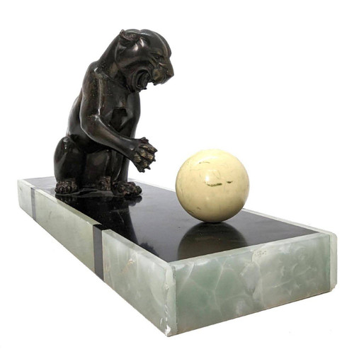 Panther In Regulates With Art Deco Ball Signed Leduc