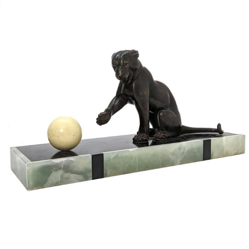 Panther In Regulates With Art Deco Ball Signed Leduc