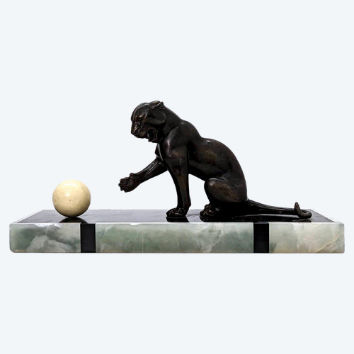 Panther In Regulates With Art Deco Ball Signed Leduc